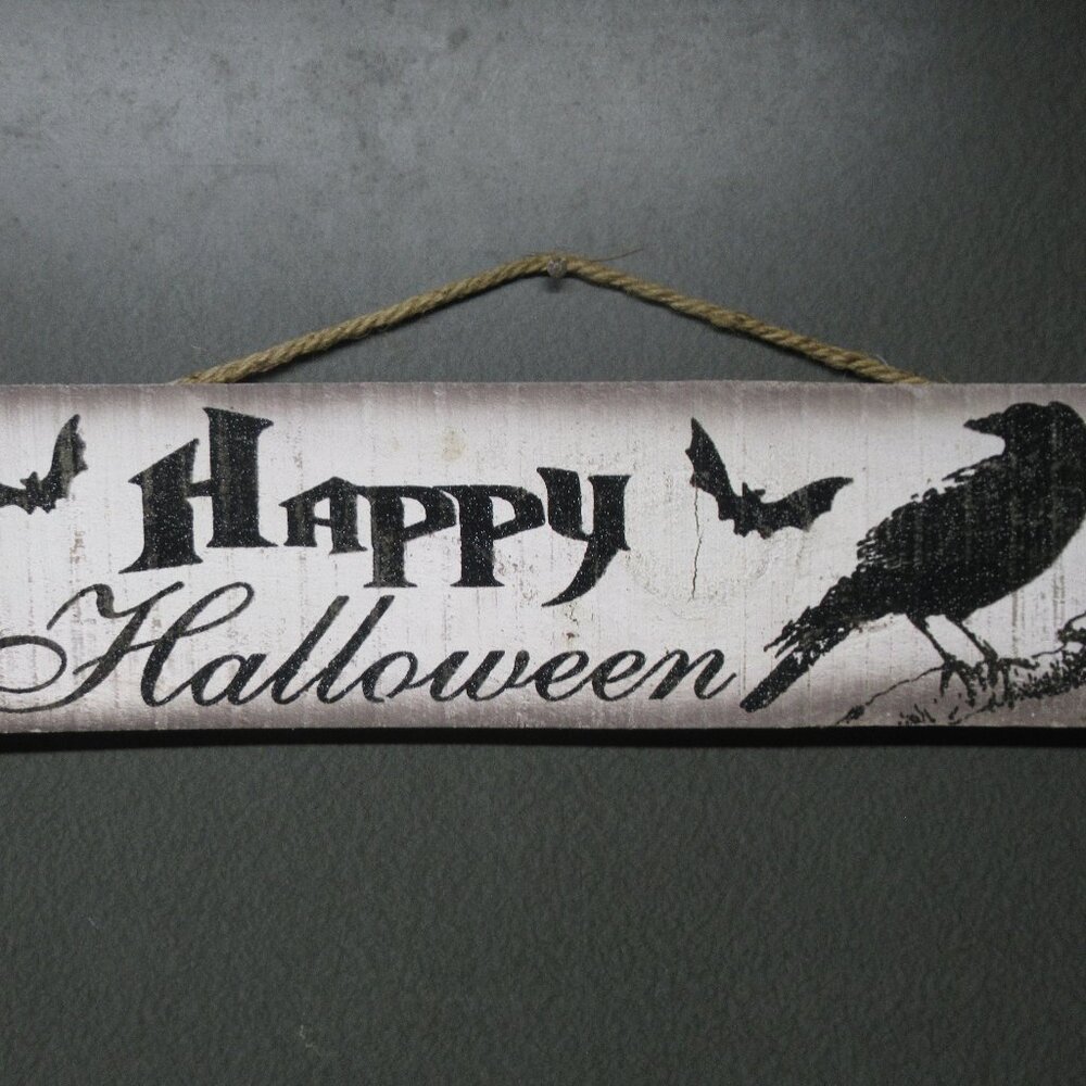 Halloween Wood Sign Crow Raven Happy Halloween Wall Door Decor